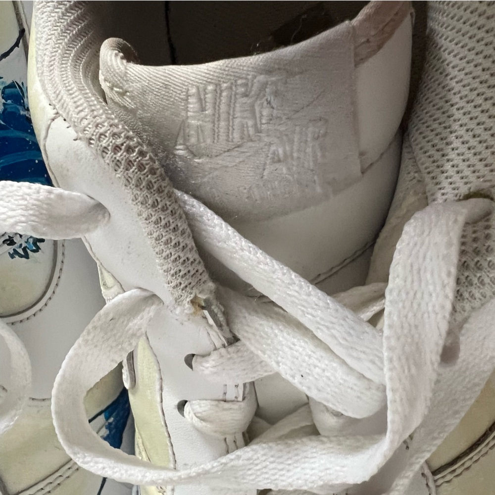 Nike Air White and Blue Ocean Waves Great Wave Custom Drawn Sneakers - Picture 10 of 14